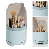 Makeup Brush Storage Container 360 Degree Rotating Dust Prevention Transparent Lid Large Capacity Makeup Brush Holder Blue - Top-Down View