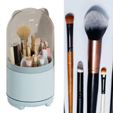 Makeup Brush Storage Container 360 Degree Rotating Dust Prevention Transparent Lid Large Capacity Makeup Brush Holder Blue - Rear View