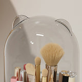 Makeup Brush Storage Container 360 Degree Rotating Dust Prevention Transparent Lid Large Capacity Makeup Brush Holder Blue - Close-Up Angle
