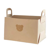 Felt Storage Basket with Handles Foldable Laundry Snacks Toys Clothes Bin for Home Desktop Bear Pattern Beige - Front View