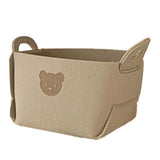 Felt Storage Basket with Handles Foldable Laundry Snacks Toys Clothes Bin for Home Desktop Bear Pattern Beige - Side View