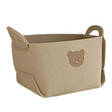 Felt Storage Basket with Handles Foldable Laundry Snacks Toys Clothes Bin for Home Desktop Bear Pattern Beige - Top-Down View
