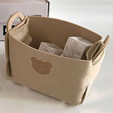 Felt Storage Basket with Handles Foldable Laundry Snacks Toys Clothes Bin for Home Desktop Bear Pattern Beige
