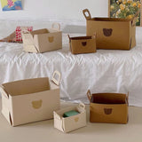 Felt Storage Basket with Handles Foldable Laundry Snacks Toys Clothes Bin for Home Desktop Bear Pattern Beige