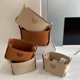 Felt Storage Basket with Handles Foldable Laundry Snacks Toys Clothes Bin for Home Desktop Bear Pattern Beige