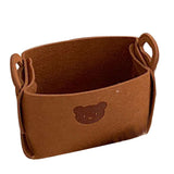 Felt Storage Basket with Handles Foldable Laundry Snacks Toys Clothes Bin for Home Desktop Bear Pattern Reddish Brown