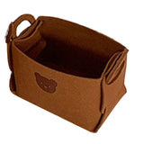 Felt Storage Basket with Handles Foldable Laundry Snacks Toys Clothes Bin for Home Desktop Bear Pattern Reddish Brown