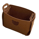 Felt Storage Basket with Handles Foldable Laundry Snacks Toys Clothes Bin for Home Desktop Bear Pattern Reddish Brown