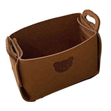 Felt Storage Basket with Handles Foldable Laundry Snacks Toys Clothes Bin for Home Desktop Bear Pattern Reddish Brown - Top-Down View