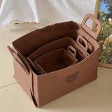 Felt Storage Basket with Handles Foldable Laundry Snacks Toys Clothes Bin for Home Desktop Bear Pattern Reddish Brown - Rear View