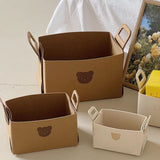 Felt Storage Basket with Handles Foldable Laundry Snacks Toys Clothes Bin for Home Desktop Bear Pattern Reddish Brown - Extra Image