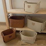 Felt Storage Basket with Handles Foldable Laundry Snacks Toys Clothes Bin for Home Desktop Bear Pattern Reddish Brown - Extra Image