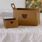 Felt Storage Basket with Handles Foldable Laundry Snacks Toys Clothes Bin for Home Desktop Bear Pattern Reddish Brown - Extra Image