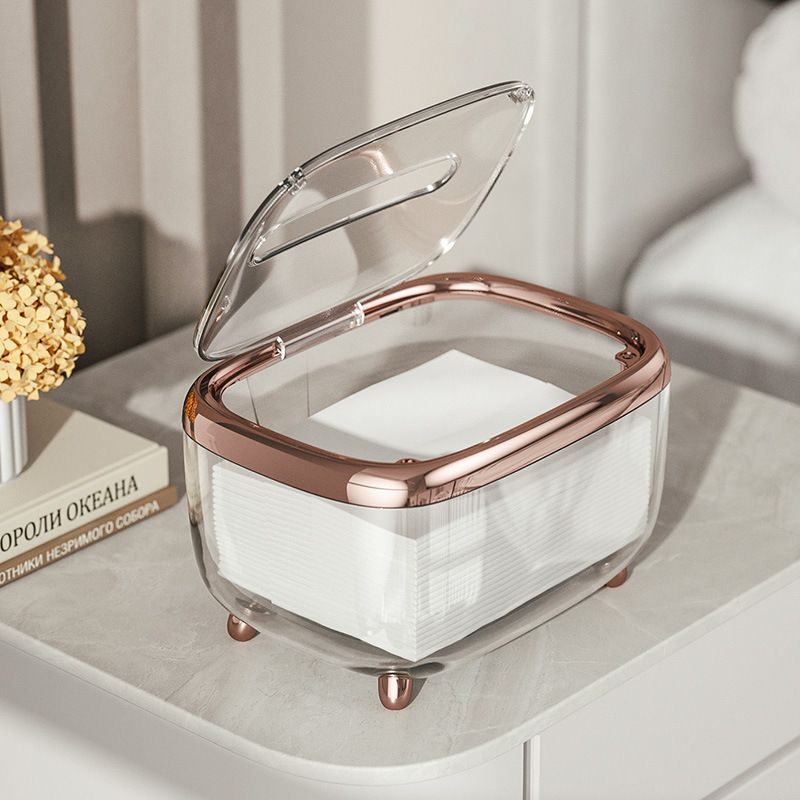 Tissue Box Transparent Napkin Box Simple Creative Storage Box Fixed Lid Paper Organizer Rose Gold