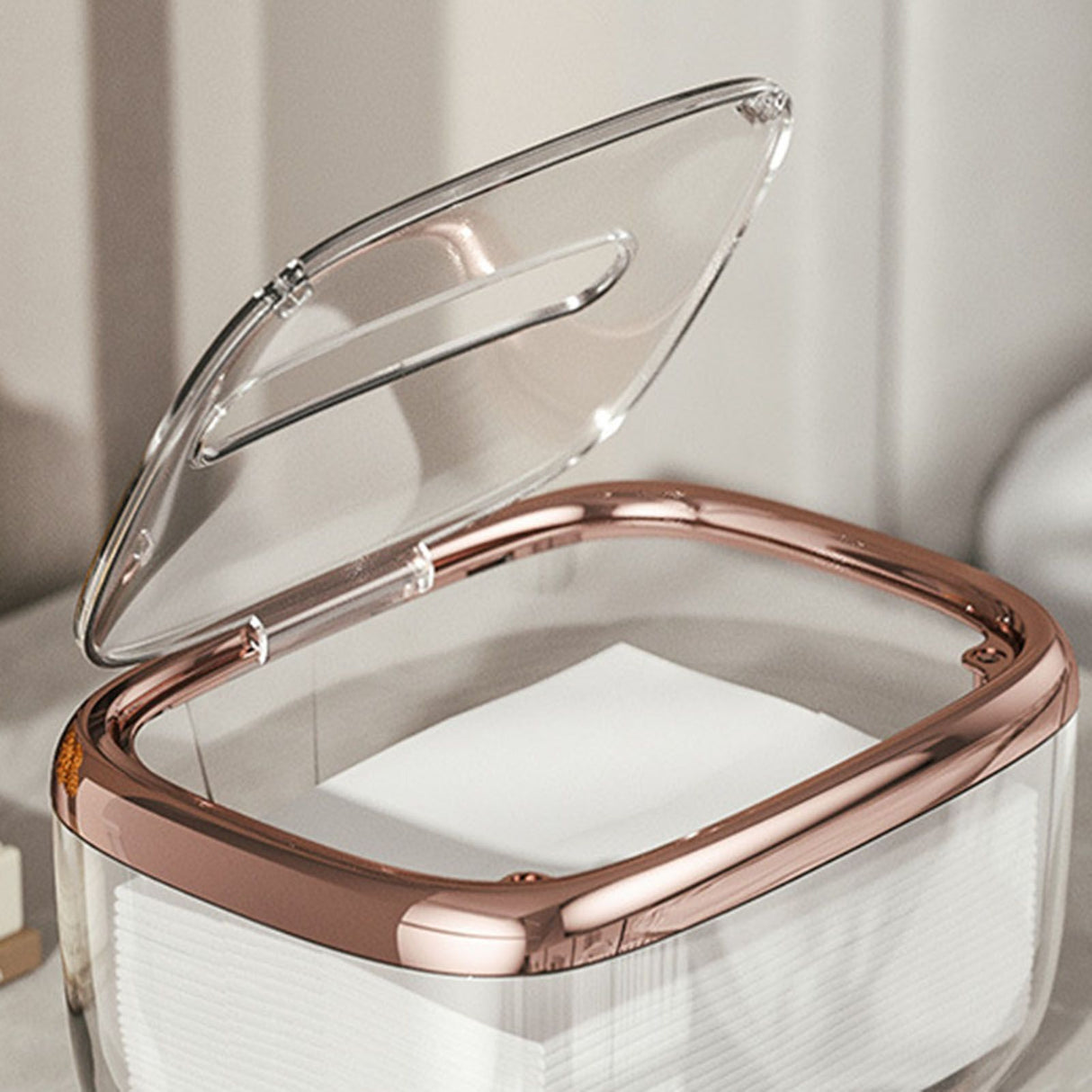 Tissue Box Transparent Napkin Box Simple Creative Storage Box Fixed Lid Paper Organizer Rose Gold
