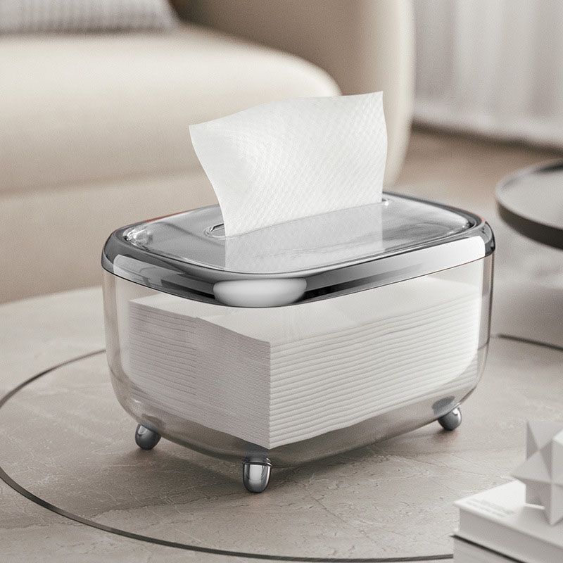 Tissue Box Transparent Napkin Box Simple Creative Storage Box Fixed Lid Paper Organizer Sliver