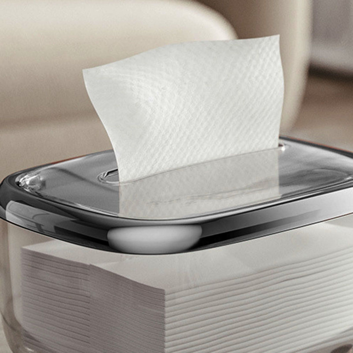 Tissue Box Transparent Napkin Box Simple Creative Storage Box Fixed Lid Paper Organizer Black