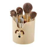 Desk Pencil Pen Holder 4 Compartments Large Capacity Cute School Supplies Makeup Brush Organizer Milky Yellow Dog Head - Top-Down View