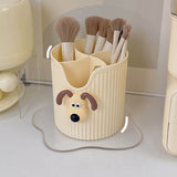 Desk Pencil Pen Holder 4 Compartments Large Capacity Cute School Supplies Makeup Brush Organizer Milky Yellow Dog Head - Rear View