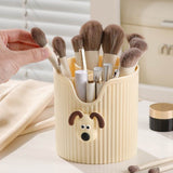 Desk Pencil Pen Holder 4 Compartments Large Capacity Cute School Supplies Makeup Brush Organizer Milky Yellow Dog Head - Extra Image