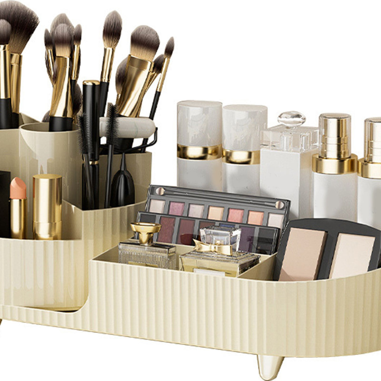 Makeup Storage Organizer Large Capacity Perforation Free Rotatable Partition Cosmetic Storage Box White