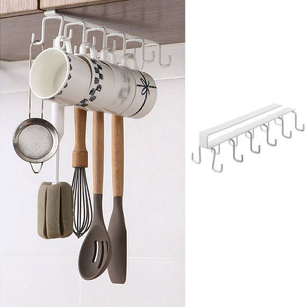Kitchen Utensil Holder Hanger Iron Double Row Hook Spoon Shovel Shelving for Restaurant White