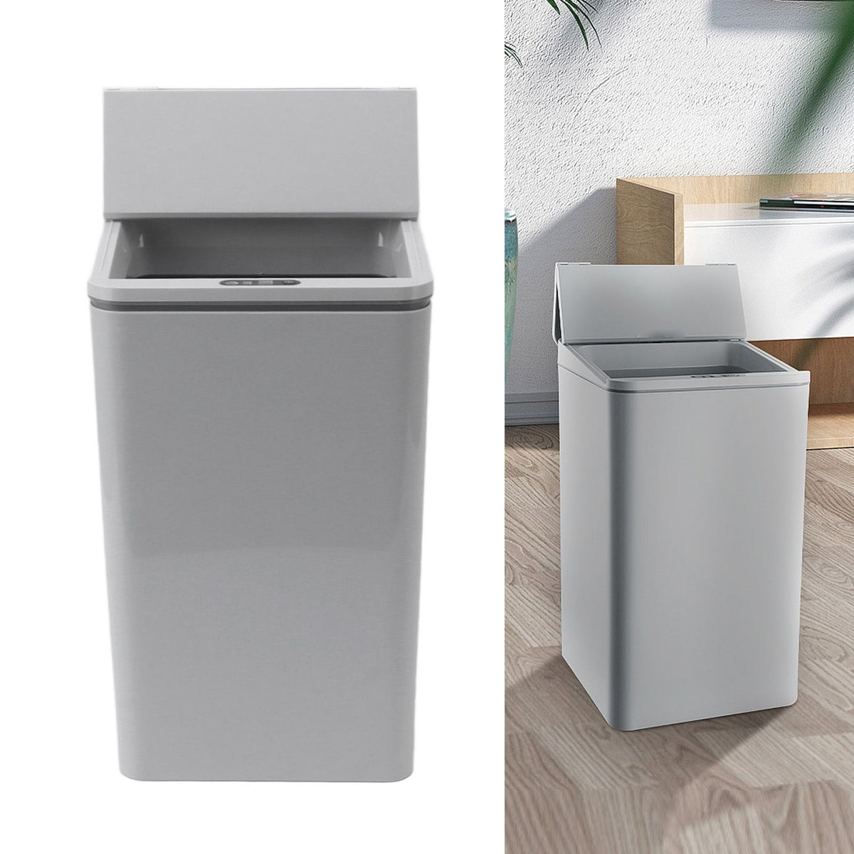 Desktop Sensor Trash Can USB Charging Foldable Lid 9L Intelligent Induction Garbage Bin for Bedroom Bathroom Office Grey