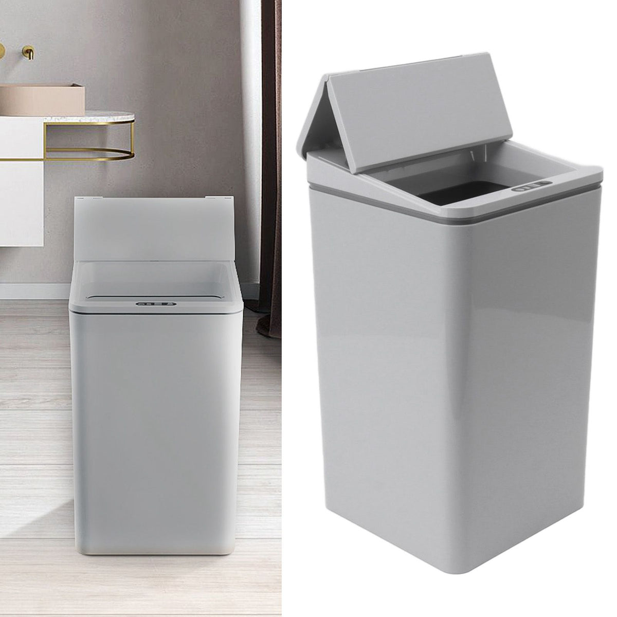 Desktop Sensor Trash Can USB Charging Foldable Lid 9L Intelligent Induction Garbage Bin for Bedroom Bathroom Office Grey