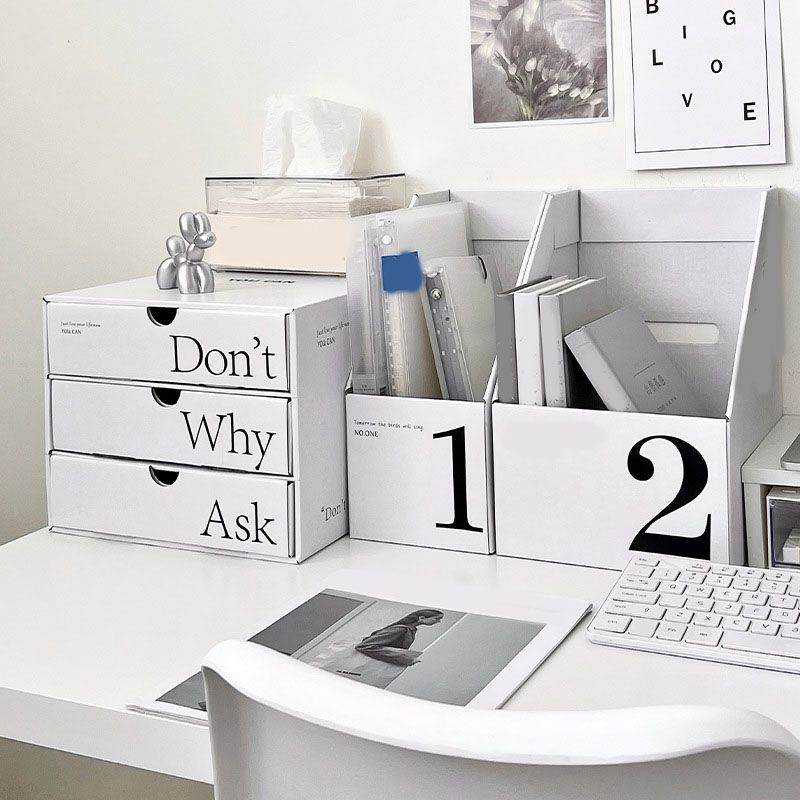 Desk Organizer with Drawer Corrugated Paper 3 Tier Desktop Storage Box for Home Dorm Office White