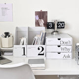 Desk Organizer with Drawer Corrugated Paper 3 Tier Desktop Storage Box for Home Dorm Office White
