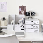 Desk Organizer with Drawer Corrugated Paper 3 Tier Desktop Storage Box for Home Dorm Office White