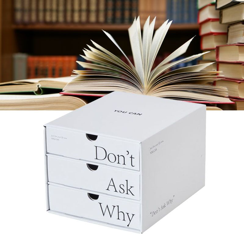 Desk Organizer with Drawer Corrugated Paper 3 Tier Desktop Storage Box for Home Dorm Office White