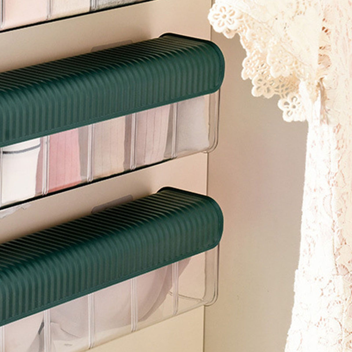 Wall Underwear Organizer Detachable Dustproof Moistureproof Wall Mount Drawer Organizer for Bedroom Home Blackish Green