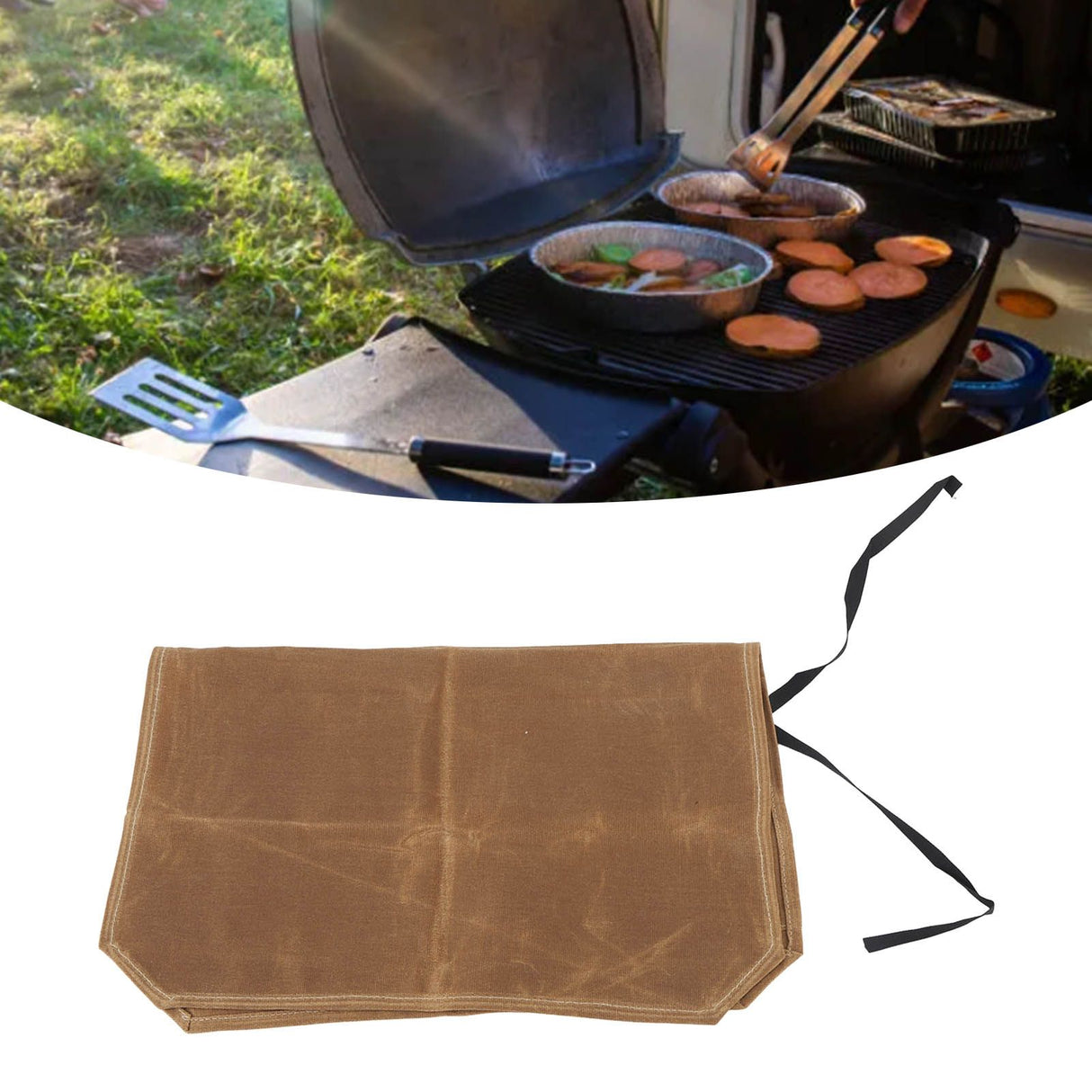 Camping Utensil Bag Canvas Cookware Knife Storage Bag Portable Tools Travel Bag for Outdoor BBQ Khaki