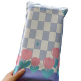 Water Filling Ice Pillow Multifunctional Summer Cartoon Cooling Cushion Mat Chair Pad for Children Blue Plaid Tulips - Front View