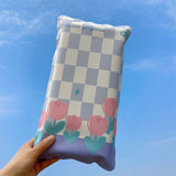 Water Filling Ice Pillow Multifunctional Summer Cartoon Cooling Cushion Mat Chair Pad for Children Blue Plaid Tulips - 45-Degree Angle