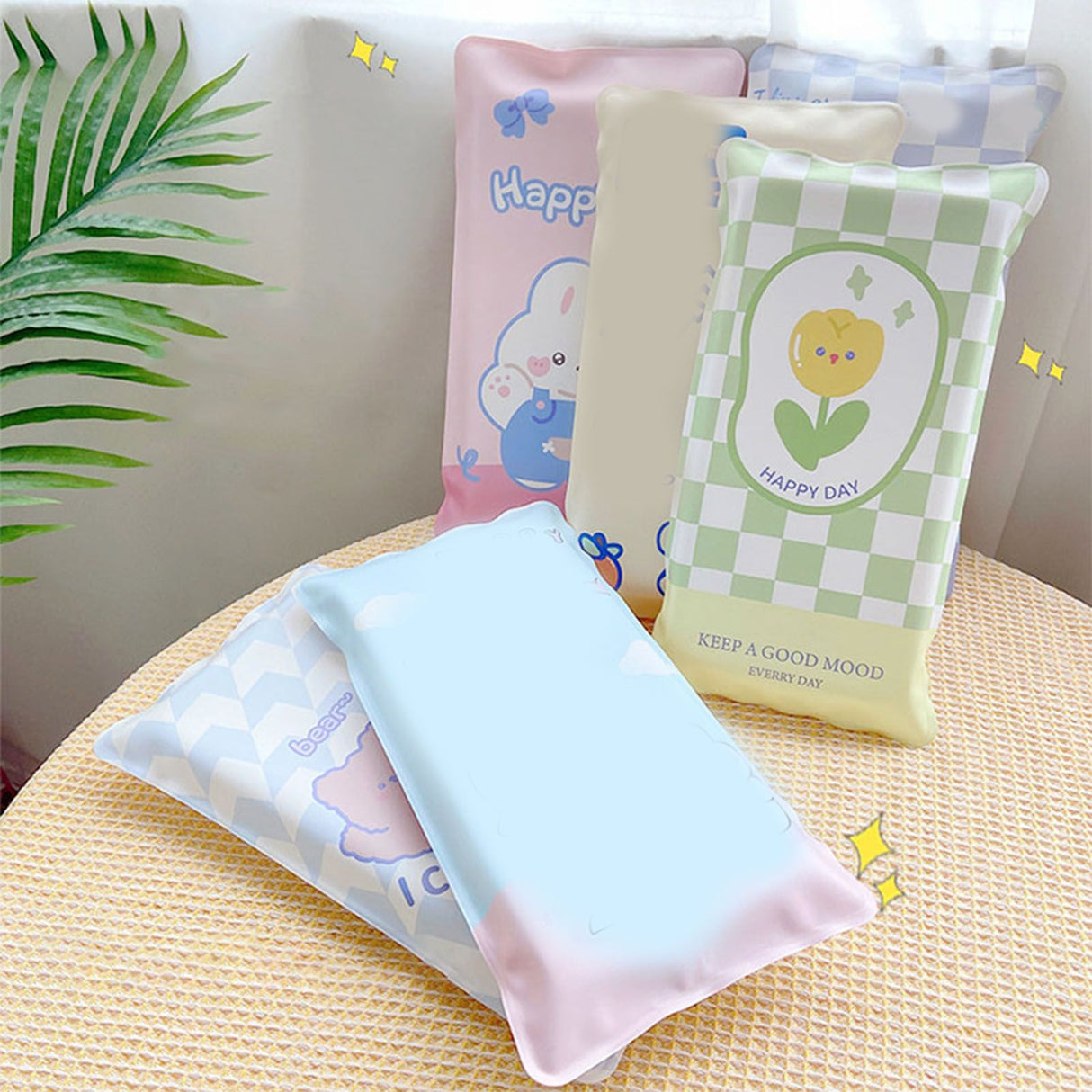Water Filling Ice Pillow Multifunctional Summer Cartoon Cooling Cushion Mat Chair Pad for Children Blue Plaid Tulips