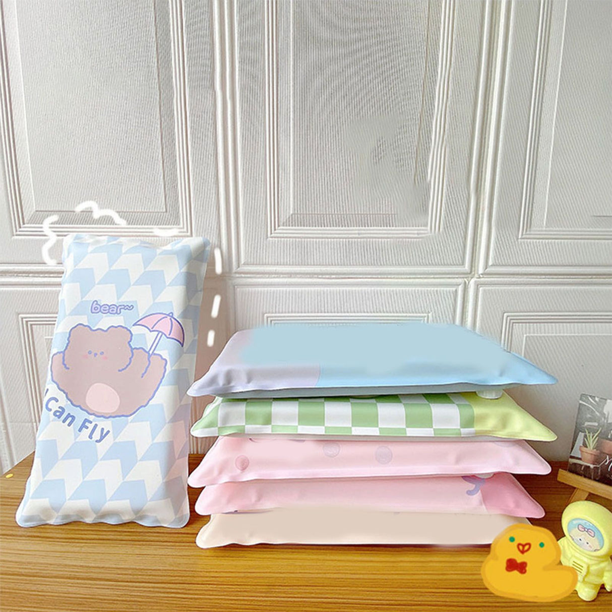 Water Filling Ice Pillow Multifunctional Summer Cartoon Cooling Cushion Mat Chair Pad for Children Blue Plaid Tulips