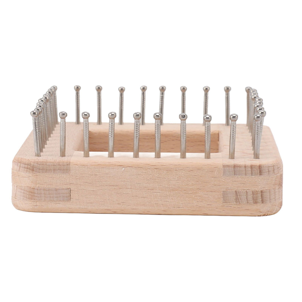 Mini Square Knitting Tool with Hooks Wooden Crochet Board for Weaving Mat Hairband Blanket Sock 10x10cm