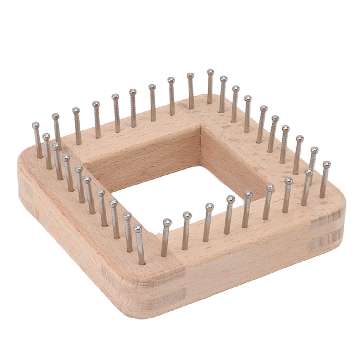 Mini Square Knitting Tool with Hooks Wooden Crochet Board for Weaving Mat Hairband Blanket Sock 10x10cm