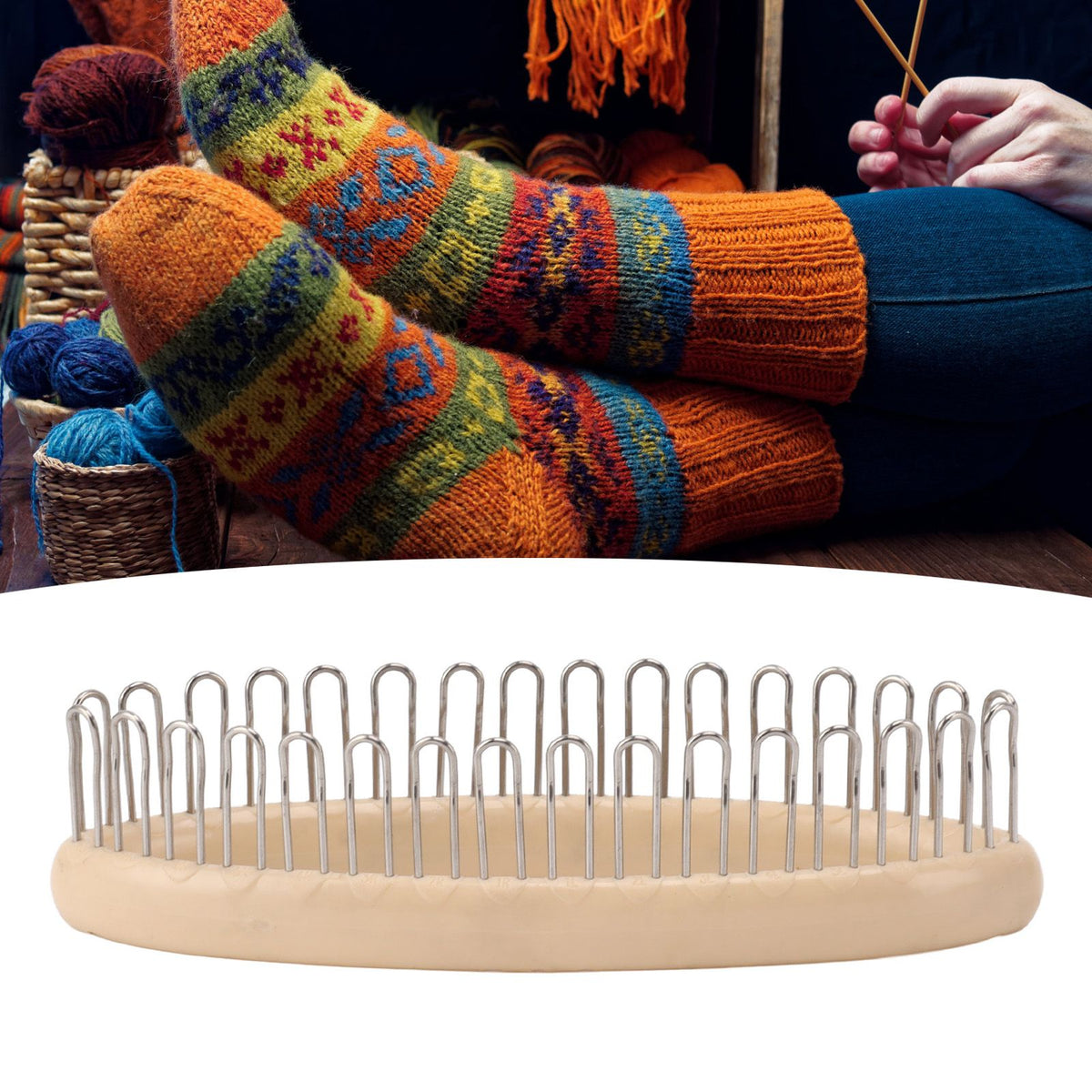 Knitting Loom Wooden Round Pocket Knitting Board DIY Weaving Craft Tool with Loom Pock Tool and Needle for Scarves Socks