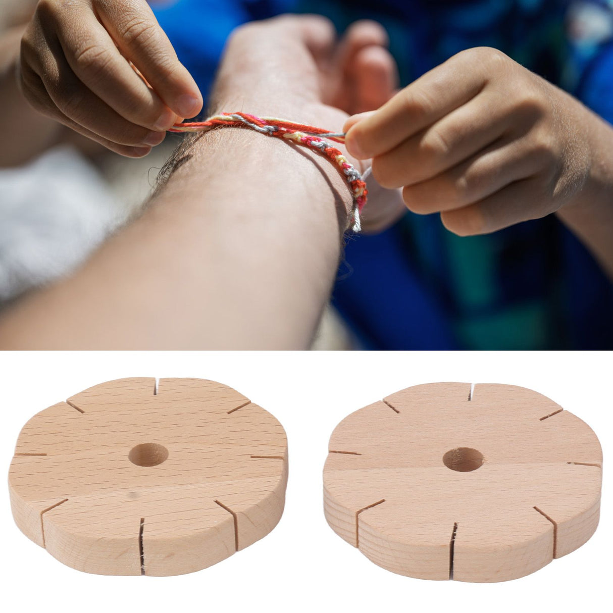 2Pcs Beading Cord Disc Wooden Round DIY Bracelet Braiding Plate Weaving Board Tools