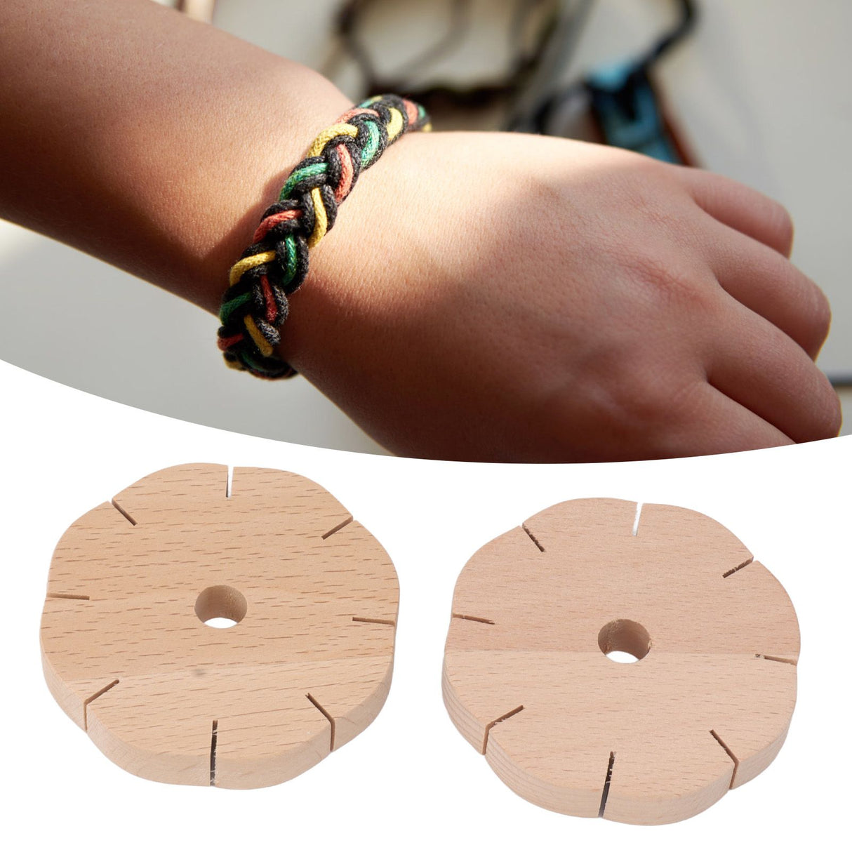 2Pcs Beading Cord Disc Wooden Round DIY Bracelet Braiding Plate Weaving Board Tools