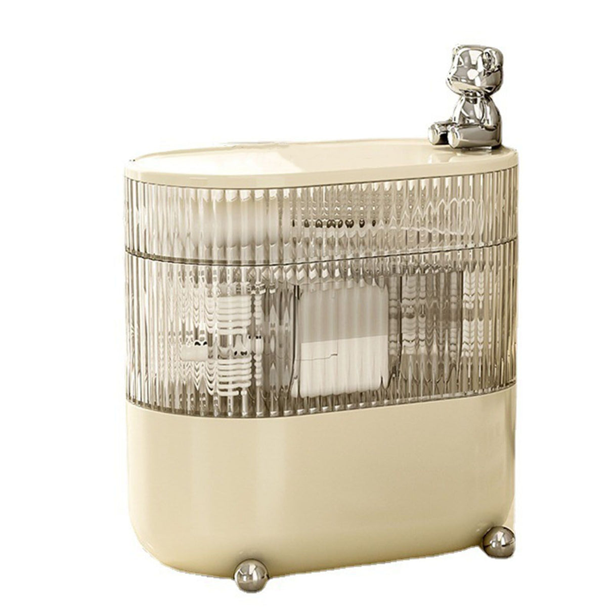 Desktop Storage Box 3 Tier Rotating Divided Organizer for Jewelry Data Cable Cosmetic Cream White