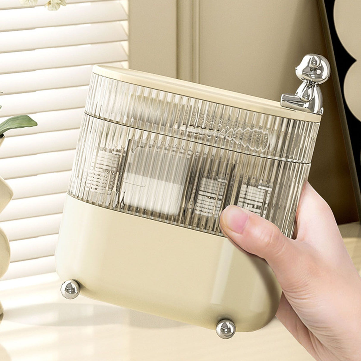 Desktop Storage Box 3 Tier Rotating Divided Organizer for Jewelry Data Cable Cosmetic Cream White