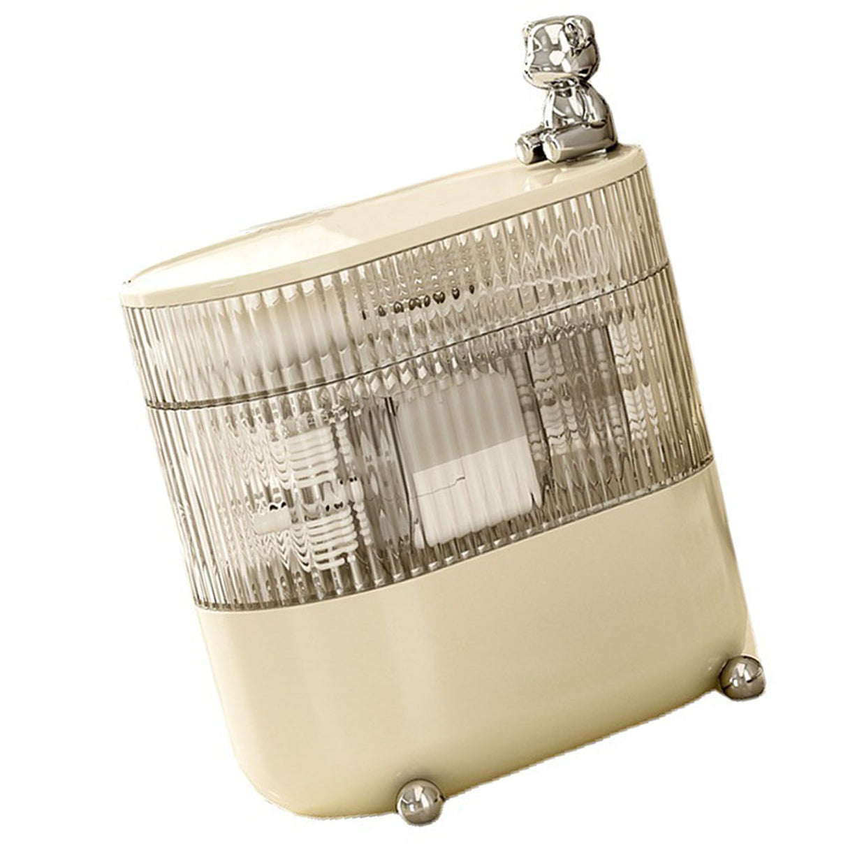 Desktop Storage Box 3 Tier Rotating Divided Organizer for Jewelry Data Cable Cosmetic Cream White