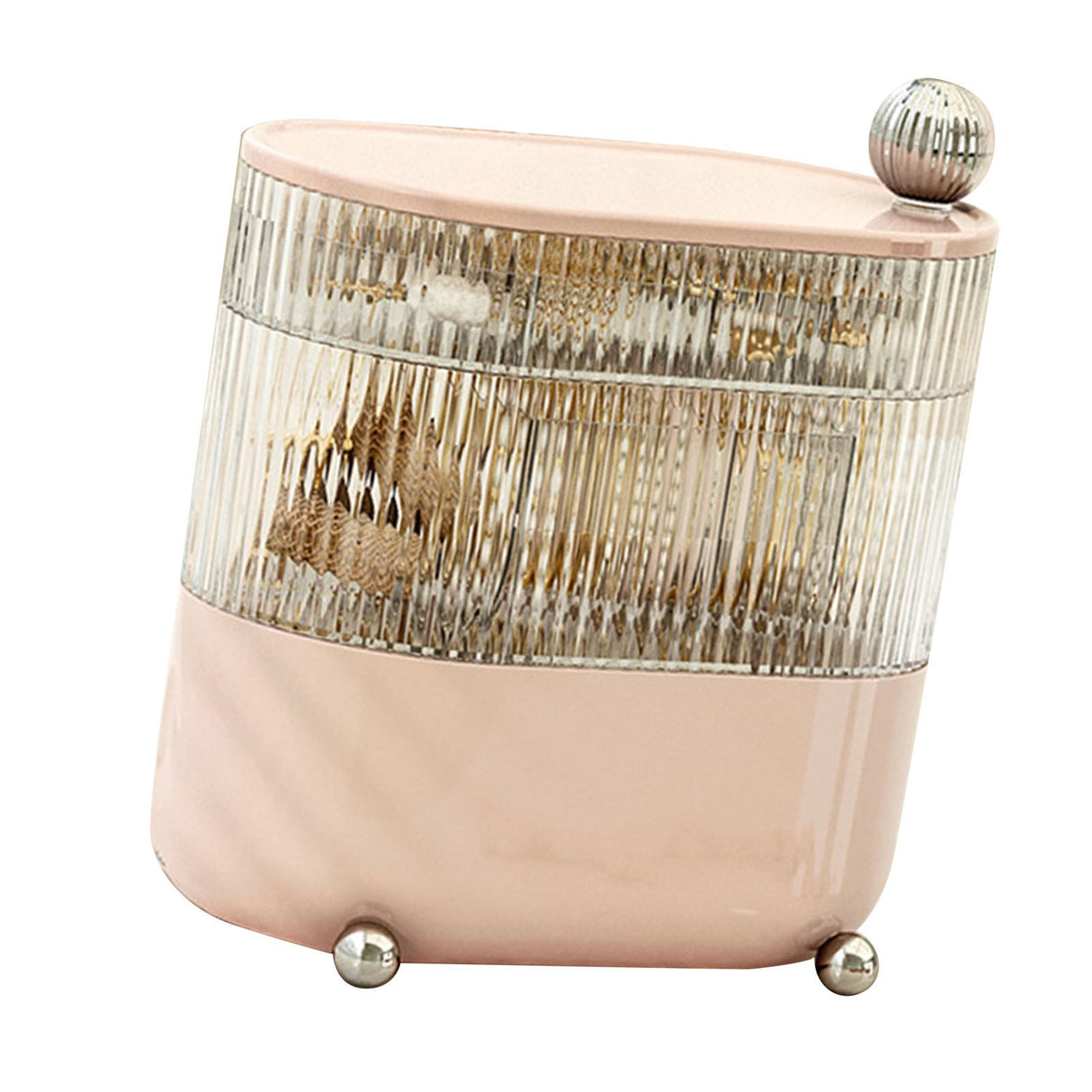 Desktop Storage Box 3 Tier Rotating Divided Organizer for Jewelry Data Cable Cosmetic Cream Pink