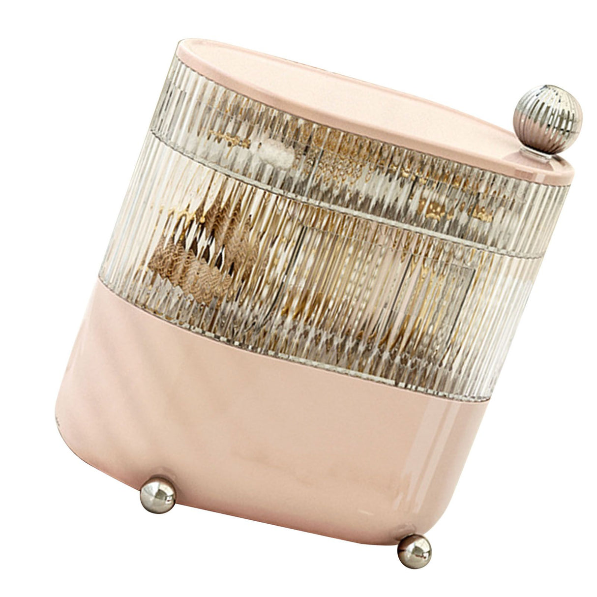 Desktop Storage Box 3 Tier Rotating Divided Organizer for Jewelry Data Cable Cosmetic Cream Pink