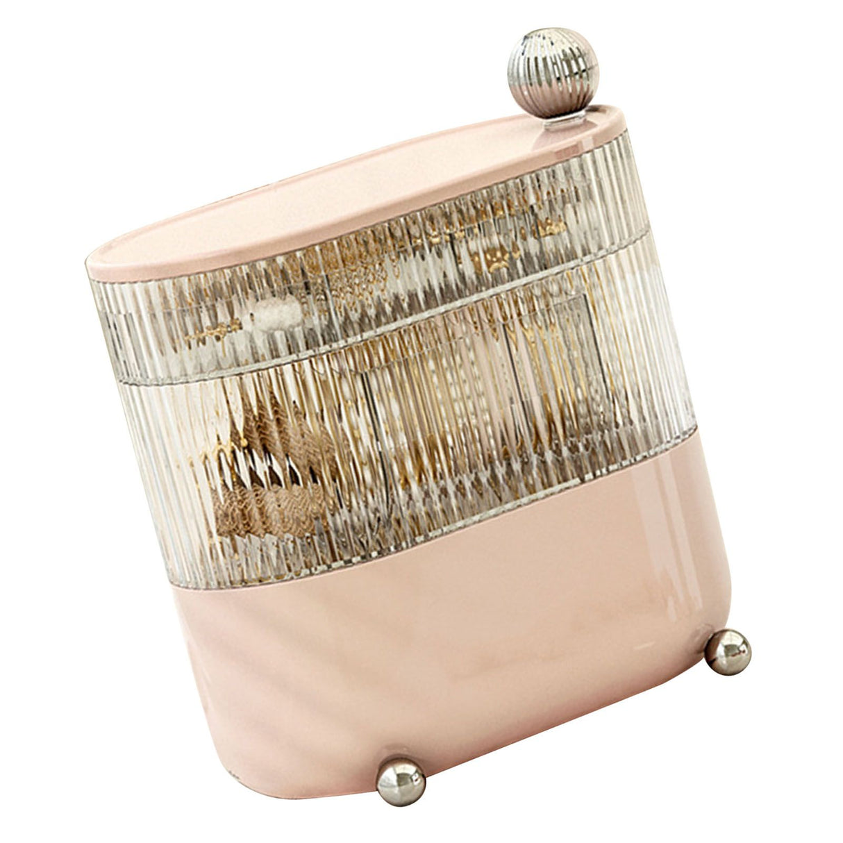 Desktop Storage Box 3 Tier Rotating Divided Organizer for Jewelry Data Cable Cosmetic Cream Pink