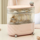 Desktop Storage Box 3 Tier Rotating Divided Organizer for Jewelry Data Cable Cosmetic Cream Pink - 45-Degree Angle